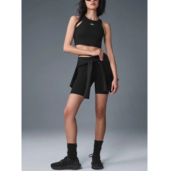 ALO Yoga Black White Aspire Cropped Tank Top Sz M - Picture 4 of 12